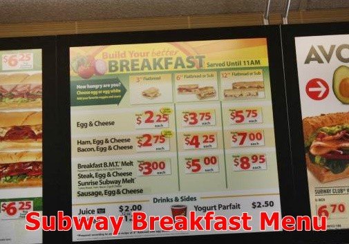 Subway Breakfast Menu